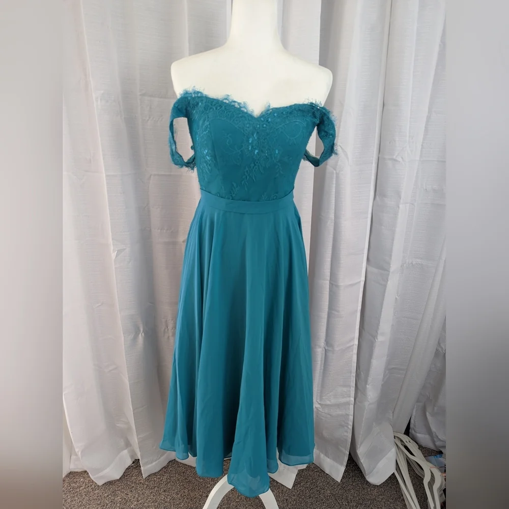 JJ's House Jade Bridesmaid Dress Off Shoulder - Picture 2 of 3